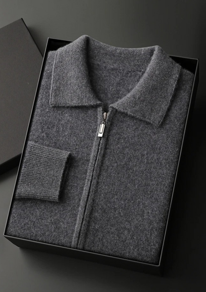 Premium Cashmere Zip Polo Cardigan | Portovelli