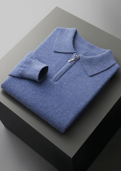 Pure Extra-Fine Merino Wool Half Zip Polo | Portovelli