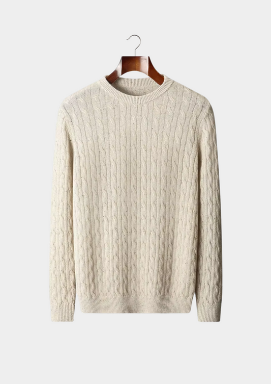 Pure Extra-Fine Merino Wool Nepped Cable Crewneck | Portovelli