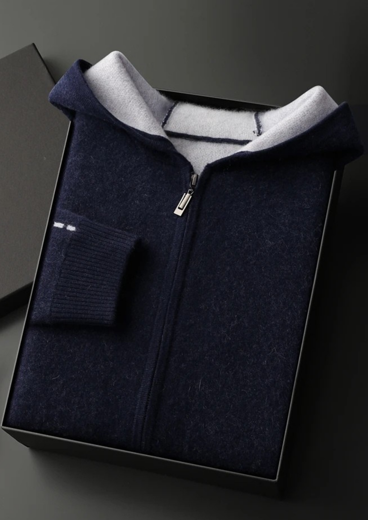 Premium Cashmere Two-Tone Zipper Hoodie | Portovelli