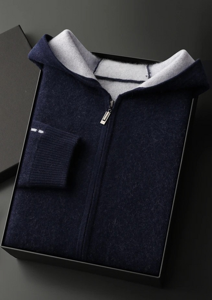 Premium Cashmere Two-Tone Zipper Hoodie | Portovelli