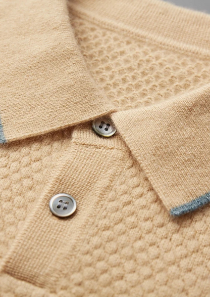 Premium Cashmere Mustard Two-Tone Polo | Portovelli