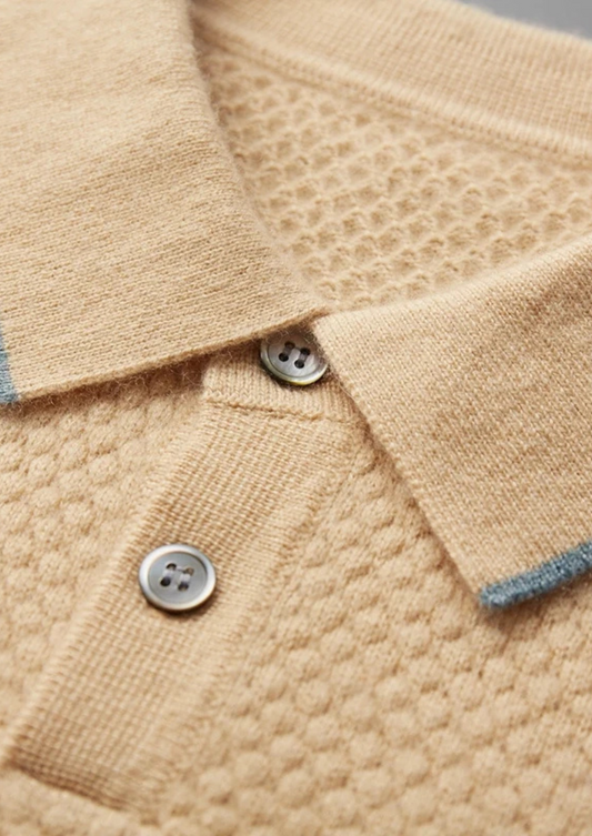 Premium Cashmere Mustard Two-Tone Polo | Portovelli