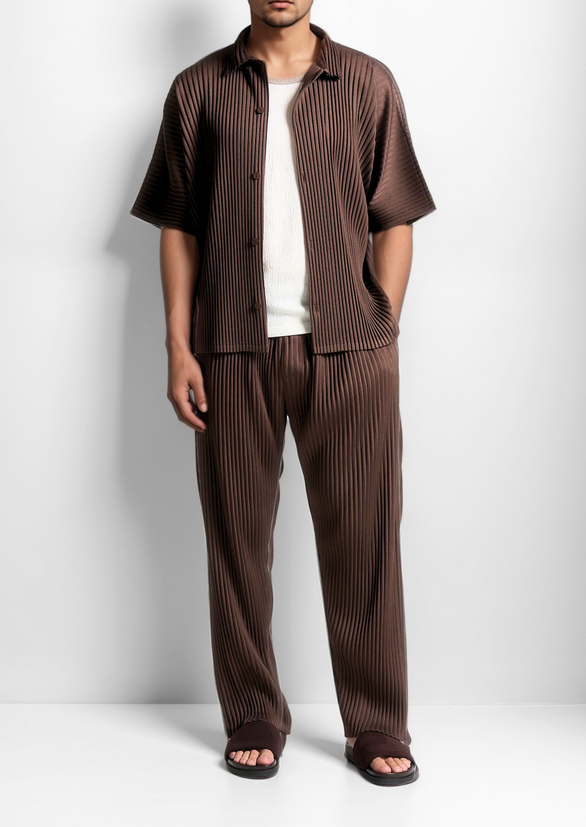 Coffee Pleated Summer Set | Portovelli