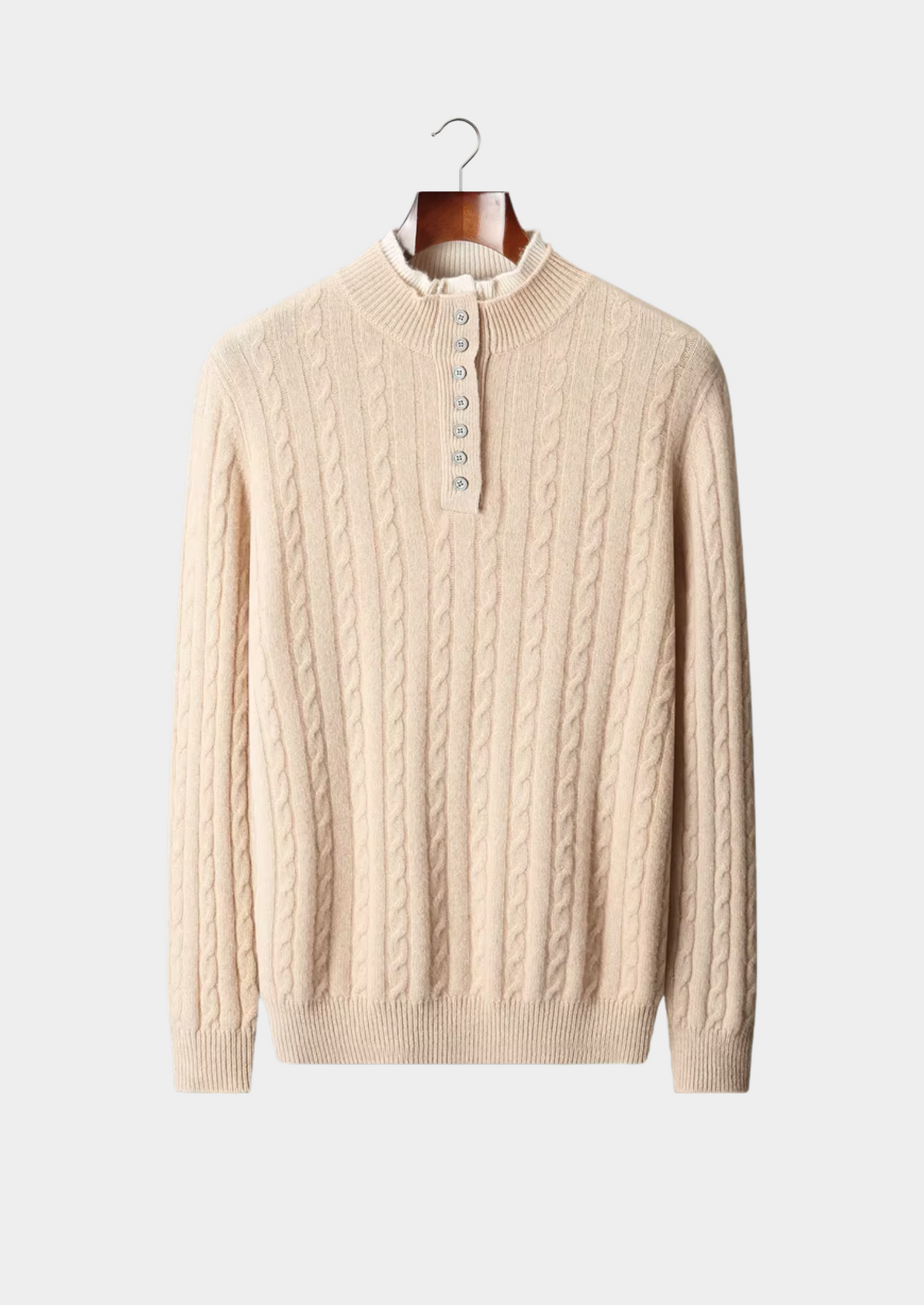 Pure Extra-Fine Merino Wool Cable Knit Henley Sweater | Portovelli