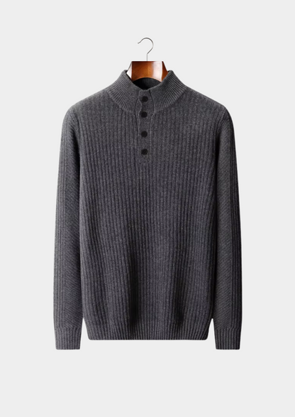 Pure Extra-Fine Merino Wool Ribbed Henley Sweater | Portovelli