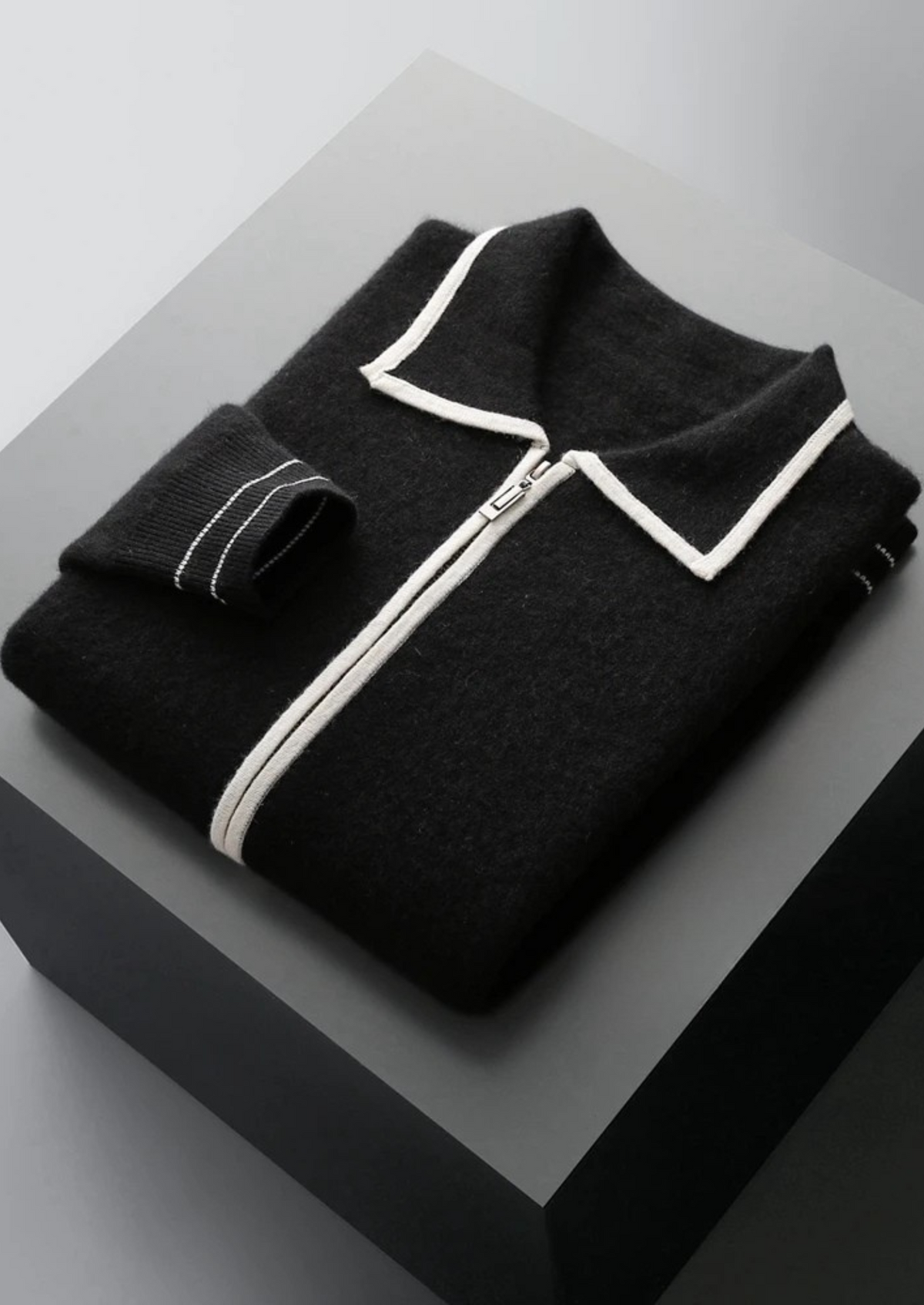 Pure Extra-Fine Merino Wool Two-Tone Polo Cardigan | Portovelli