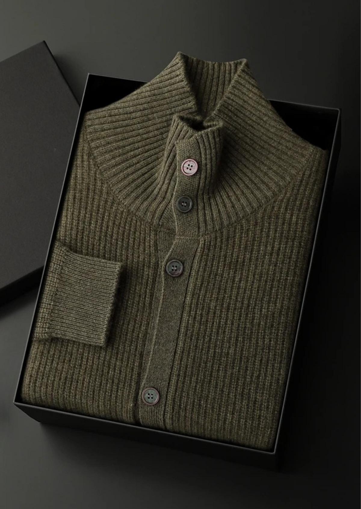 Premium Cashmere Ribbed High Collar Cardigan | Portovelli