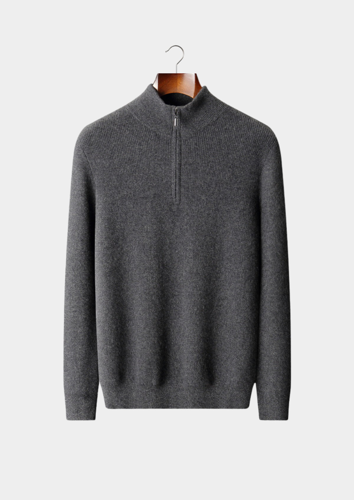Pure Cashmere Dark Gray Ribbed Half Zip | Portovelli