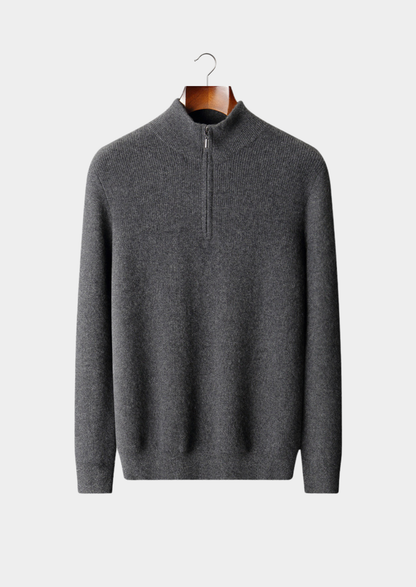 Pure Cashmere Dark Gray Ribbed Half Zip | Portovelli