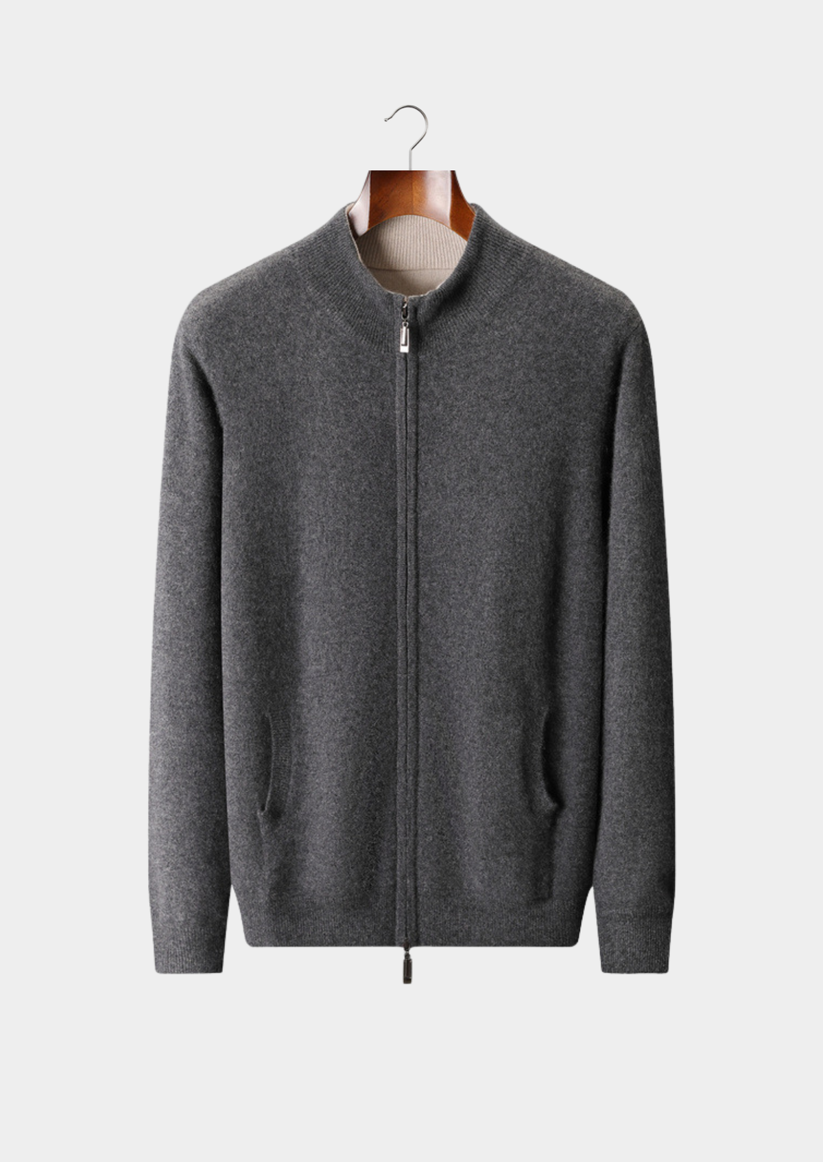 Pure Cashmere Heather Gray Dual Zip Cardigan | Portovelli