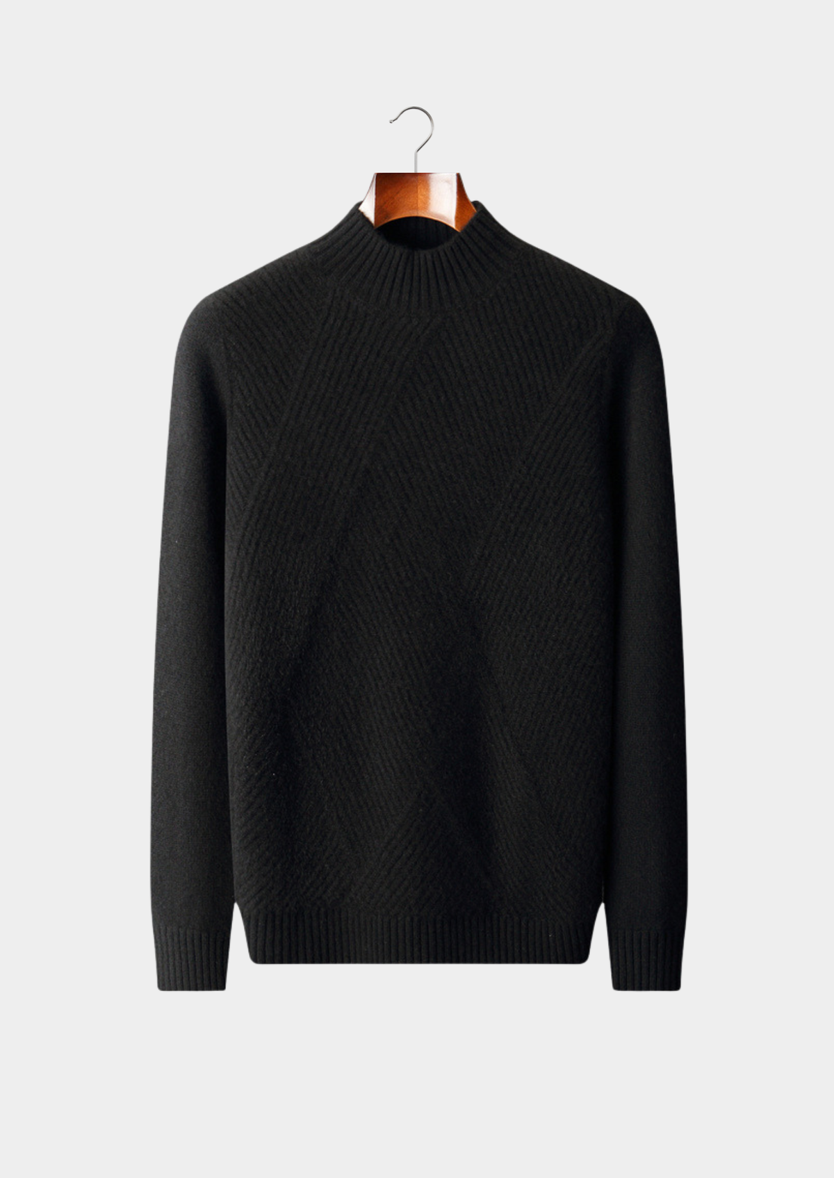 Pure Cashmere Black Patterned Mockneck | Portovelli