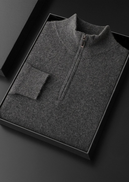 Pure Cashmere Dark Gray Ribbed Half Zip | Portovelli