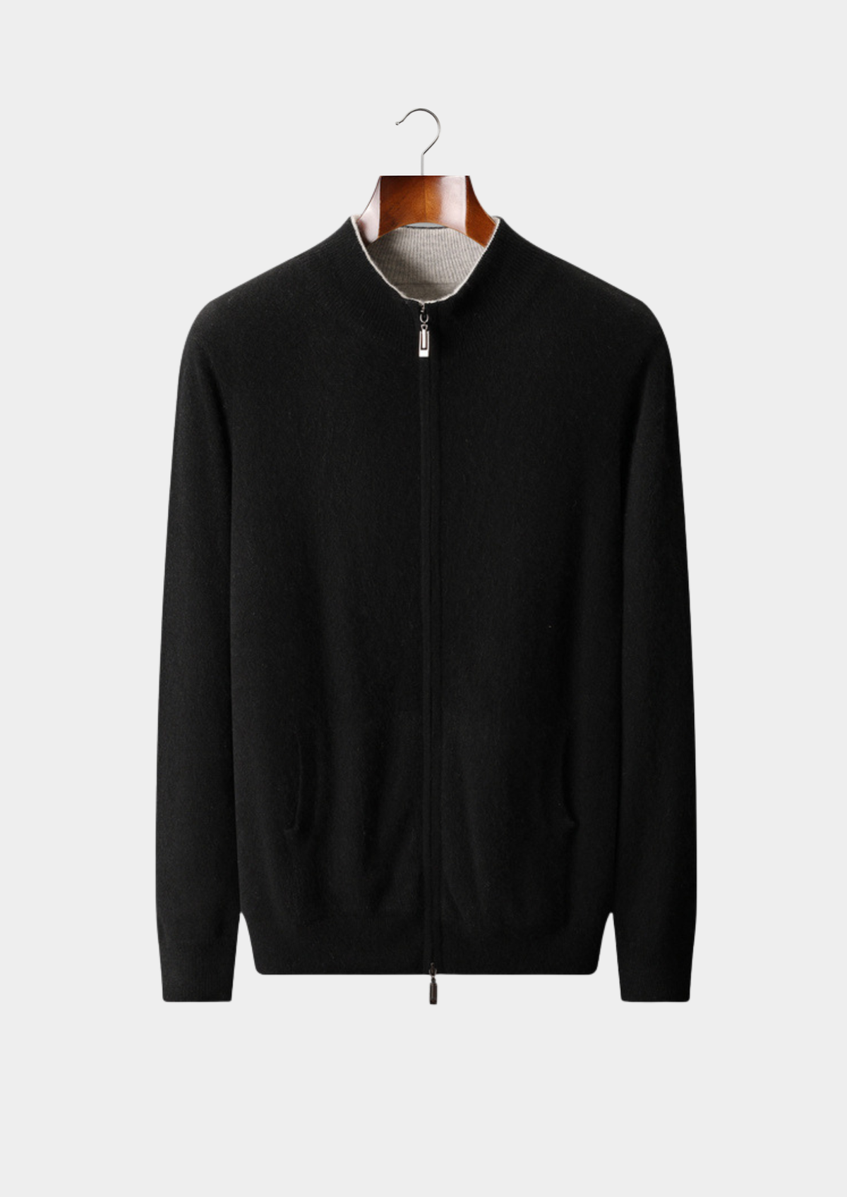 Pure Cashmere Black Dual Zip Cardigan | Portovelli