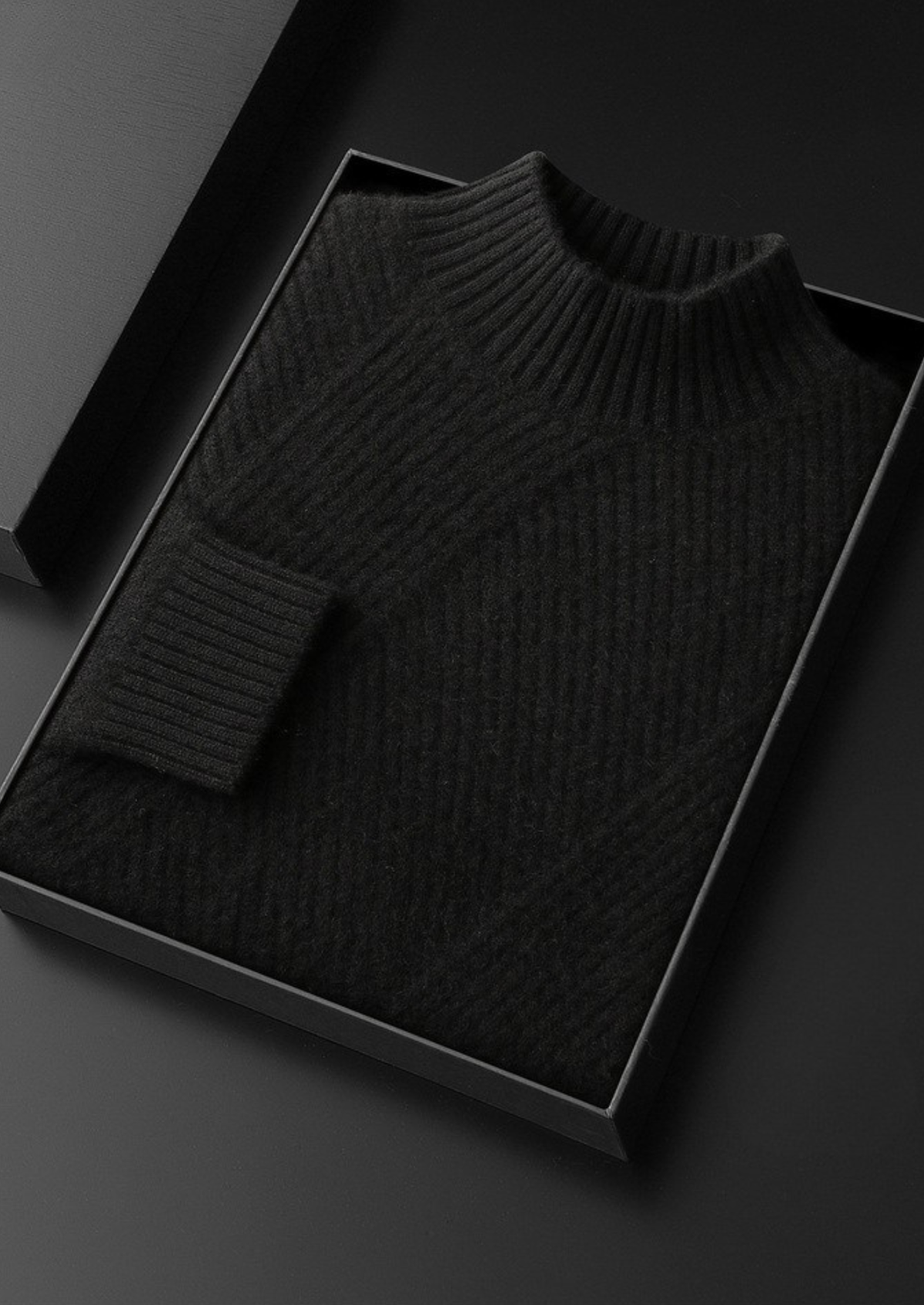 Pure Cashmere Black Patterned Mockneck | Portovelli