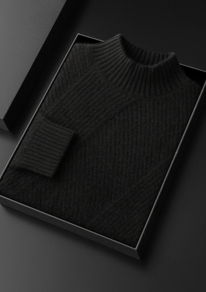 Pure Cashmere Black Patterned Mockneck | Portovelli