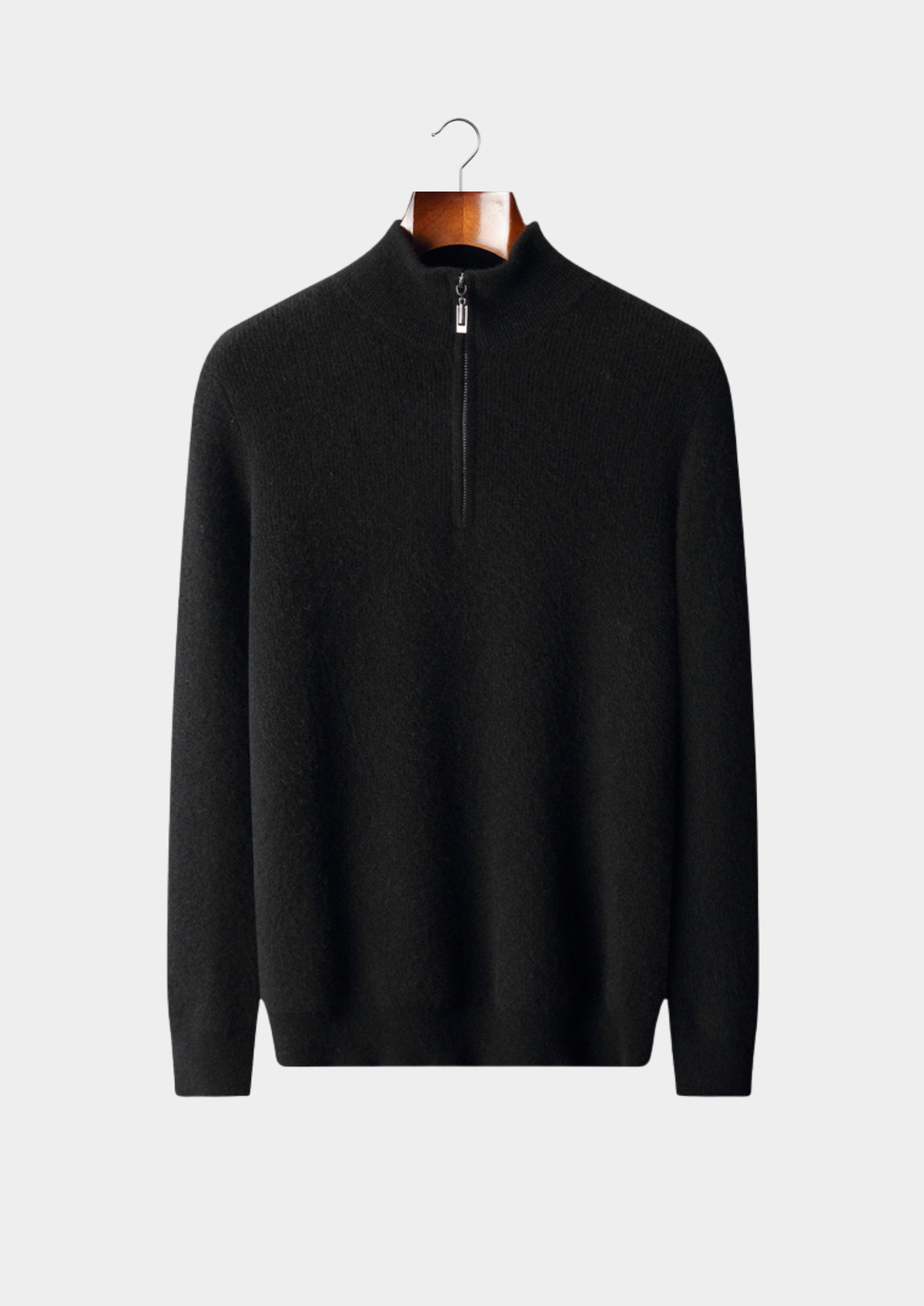 Pure Cashmere Black Ribbed Half Zip | Portovelli