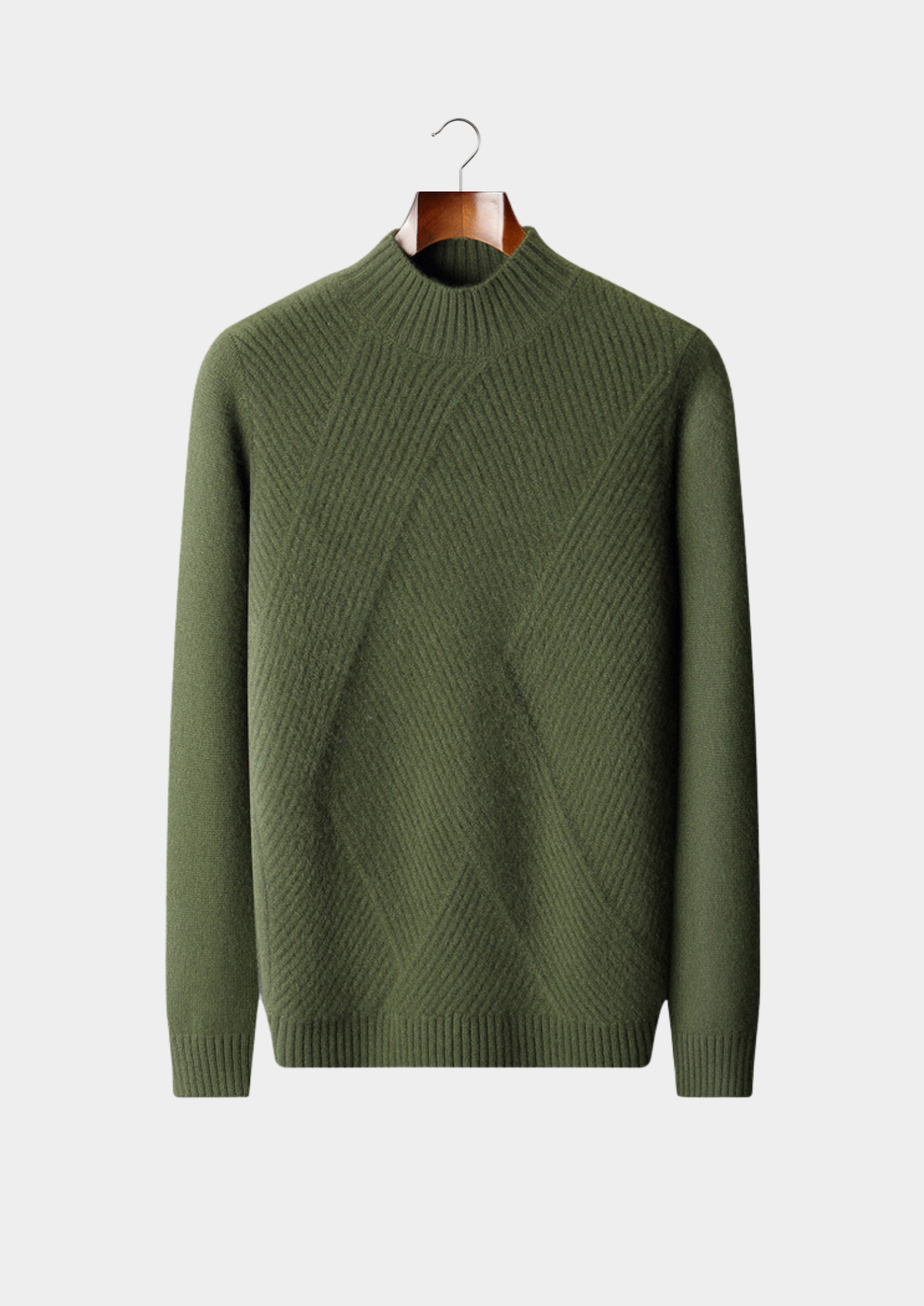 Pure Cashmere Olive Patterned Mockneck | Portovelli