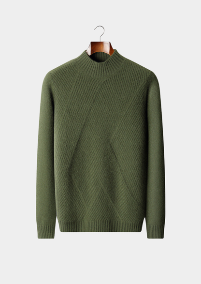 Pure Cashmere Olive Patterned Mockneck | Portovelli