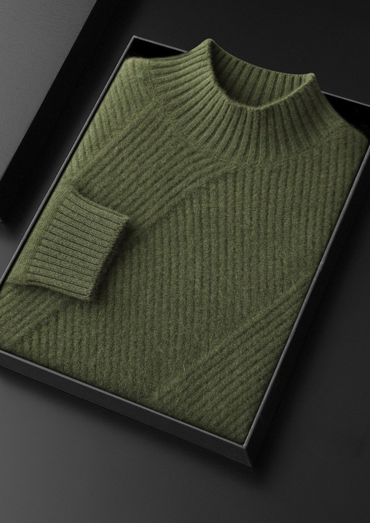 Pure Cashmere Olive Patterned Mockneck | Portovelli