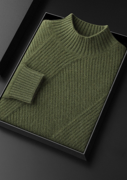 Pure Cashmere Olive Patterned Mockneck | Portovelli