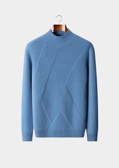 Pure Cashmere Sky Blue Patterned Mockneck | Portovelli