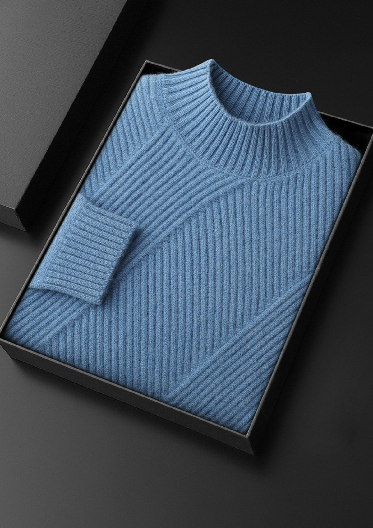 Pure Cashmere Sky Blue Patterned Mockneck | Portovelli