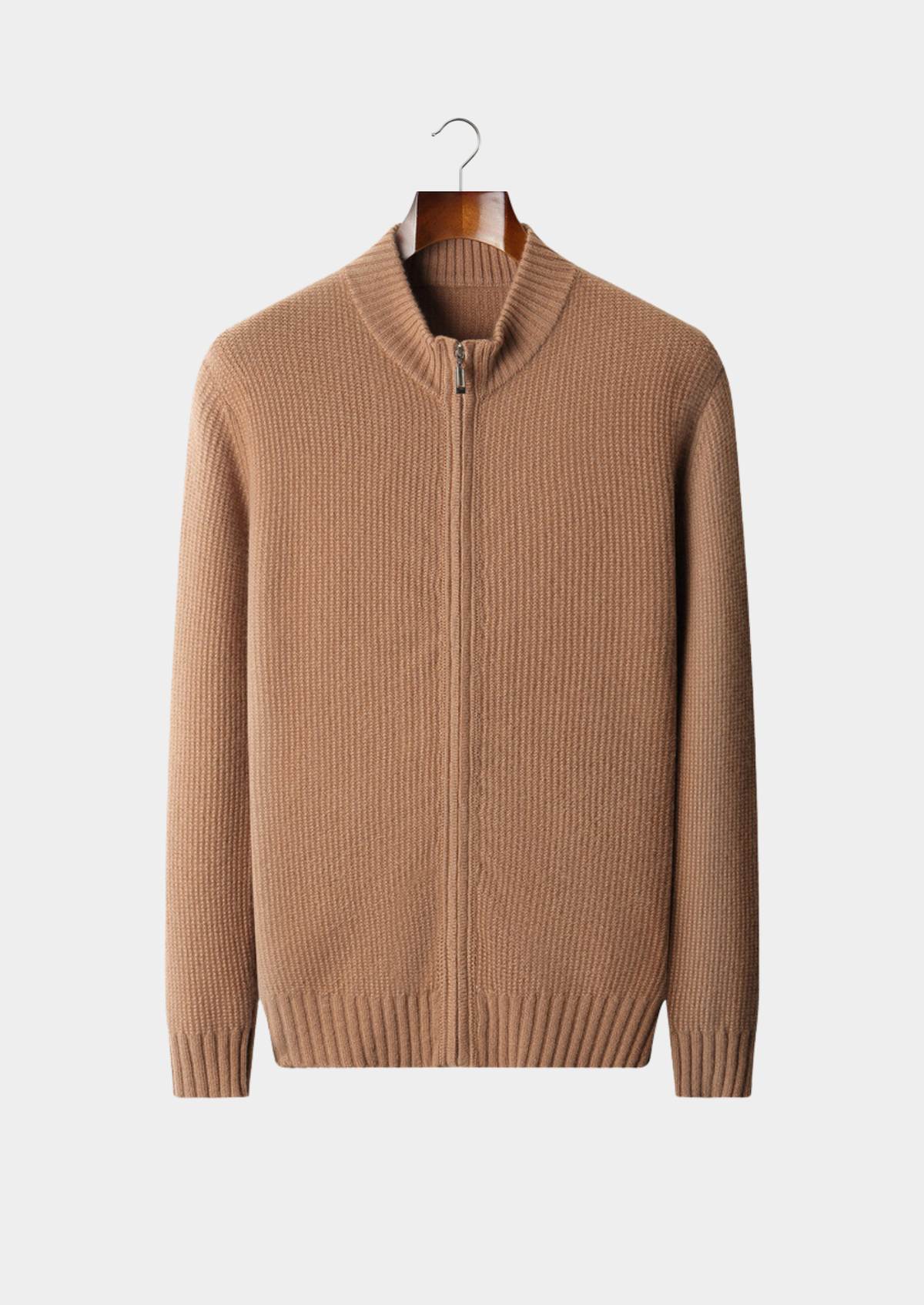 Pure Cashmere Mustard Ribbed Zip Cardigan | Portovelli