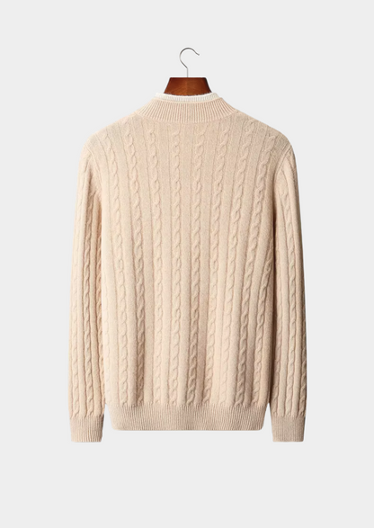 Pure Extra-Fine Merino Wool Cable Knit Henley Sweater | Portovelli