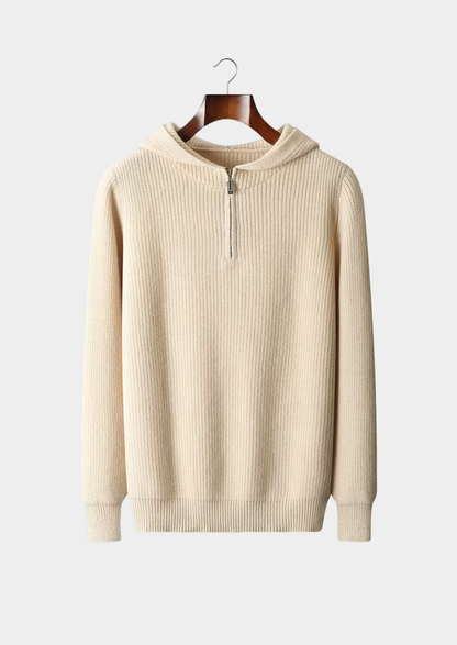 Pure Extra-Fine Merino Wool Half Zipper Hoodie | Portovelli