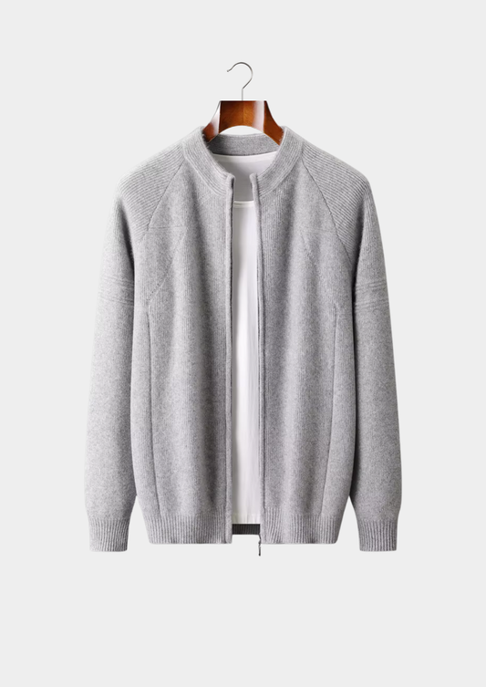 Pure Extra-Fine Merino Wool Ribbed Zip Cardigan | Portovelli