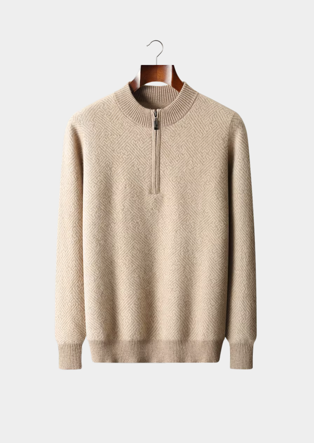 Premium Cashmere Patterned Half-Zip Sweater | Portovelli