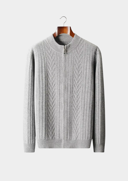 Pure Extra-Fine Merino Wool Patterned Zip Cardigan | Portovelli