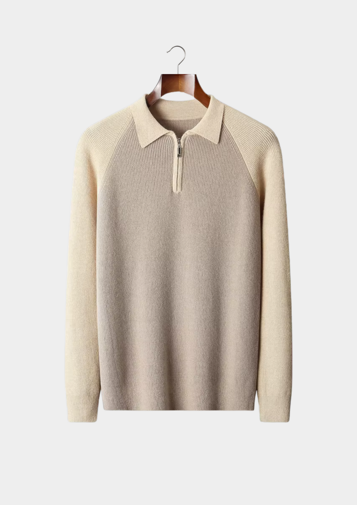Pure Extra-Fine Merino Wool Two Tone Zipper Sweater Polo | Portovelli