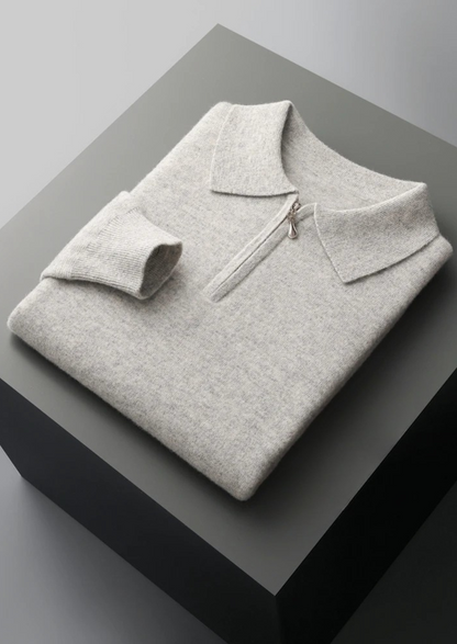 Pure Extra-Fine Merino Wool Half Zip Polo | Portovelli