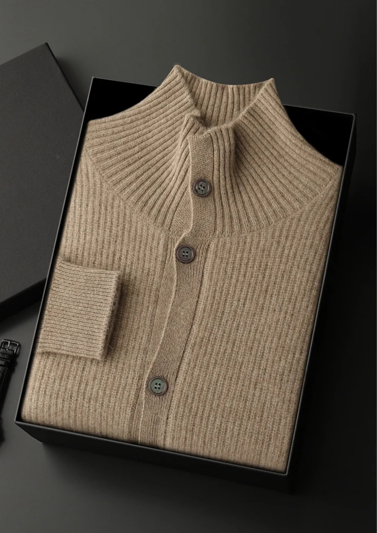 Premium Cashmere Ribbed High Collar Cardigan | Portovelli