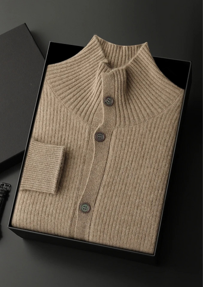 Premium Cashmere Ribbed High Collar Cardigan | Portovelli