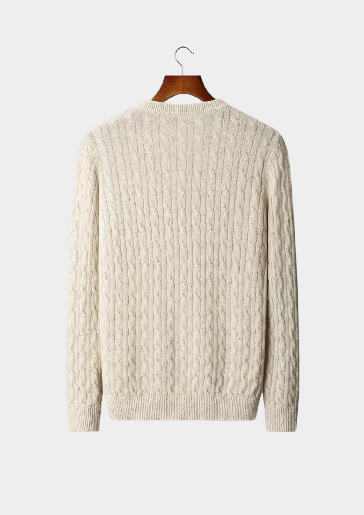 Pure Extra-Fine Merino Wool Nepped Cable Crewneck | Portovelli