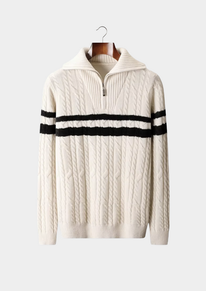 Pure Extra-Fine Merino Wool Striped Half-Zip Sweater | Portovelli