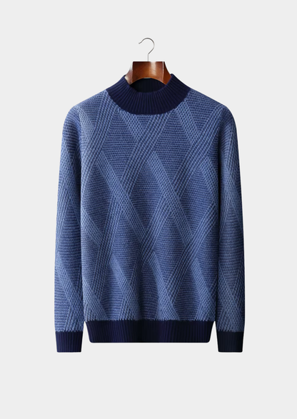 Pure Extra-Fine Merino Wool Two Tone Patterned Mockneck | Portovelli