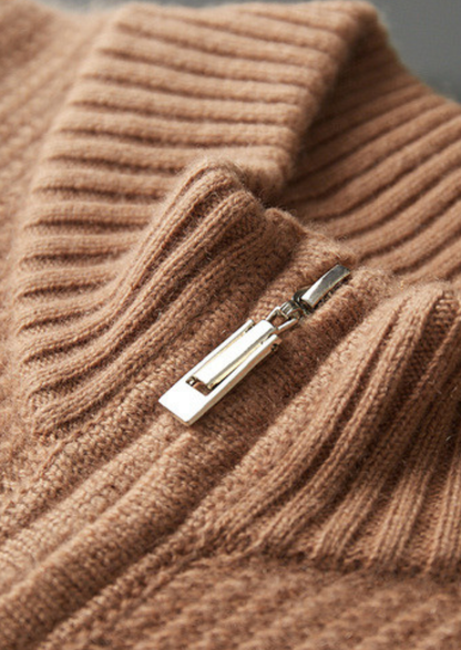 Pure Cashmere Mustard Ribbed Zip Cardigan | Portovelli