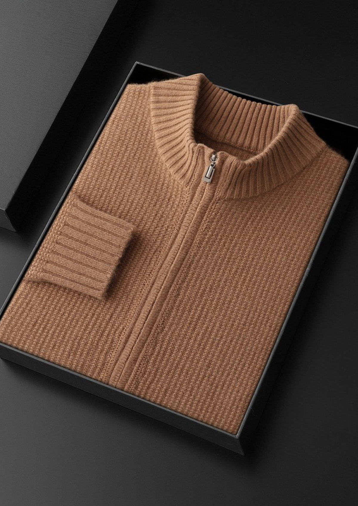 Pure Cashmere Mustard Ribbed Zip Cardigan | Portovelli