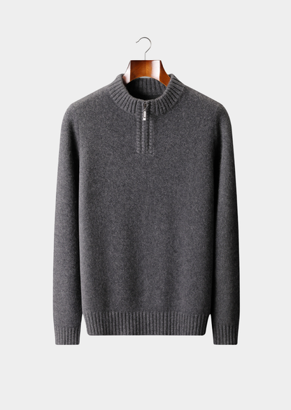 Pure Cashmere Dark Gray Half Zip Sweater | Portovelli