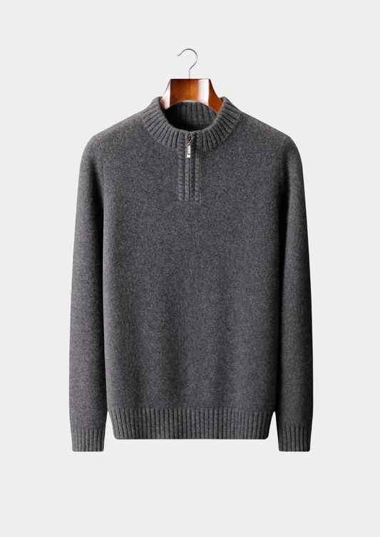 Pure Cashmere Dark Gray Half Zip Sweater | Portovelli