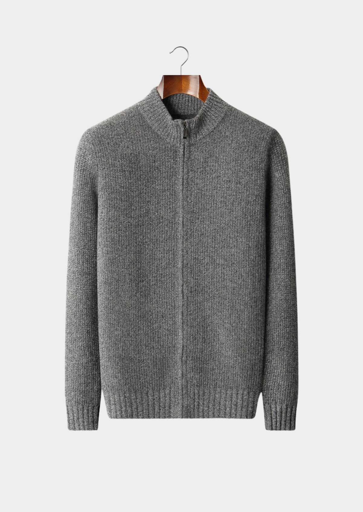 Pure Cashmere Gray Ribbed Zip Cardigan | Portovelli