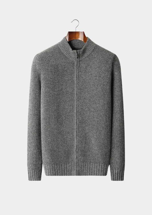 Pure Cashmere Gray Ribbed Zip Cardigan | Portovelli