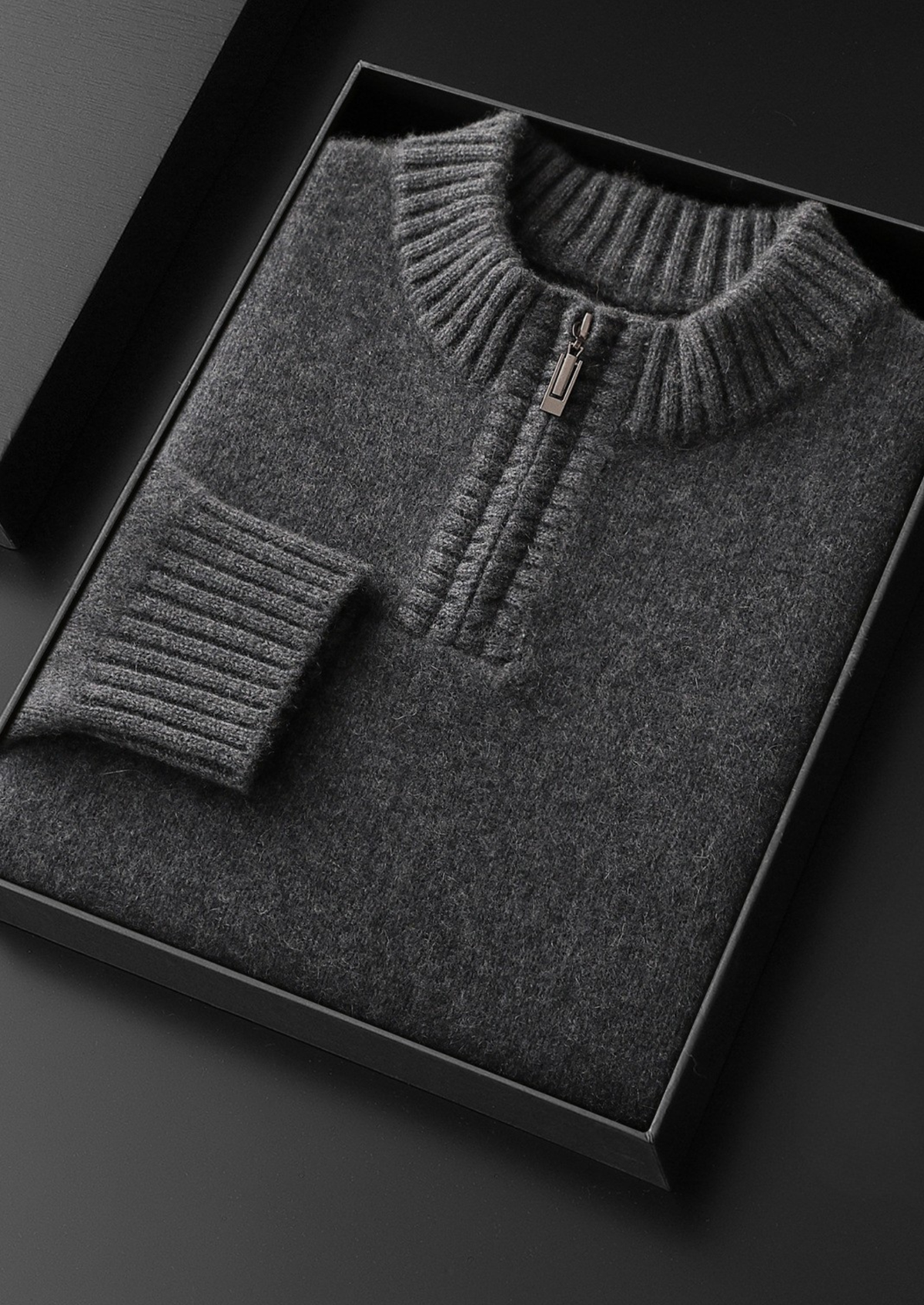 Pure Cashmere Dark Gray Half Zip Sweater | Portovelli