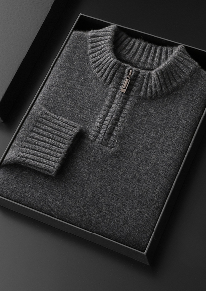 Pure Cashmere Dark Gray Half Zip Sweater | Portovelli