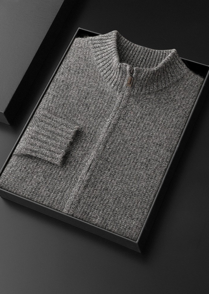 Pure Cashmere Gray Ribbed Zip Cardigan | Portovelli