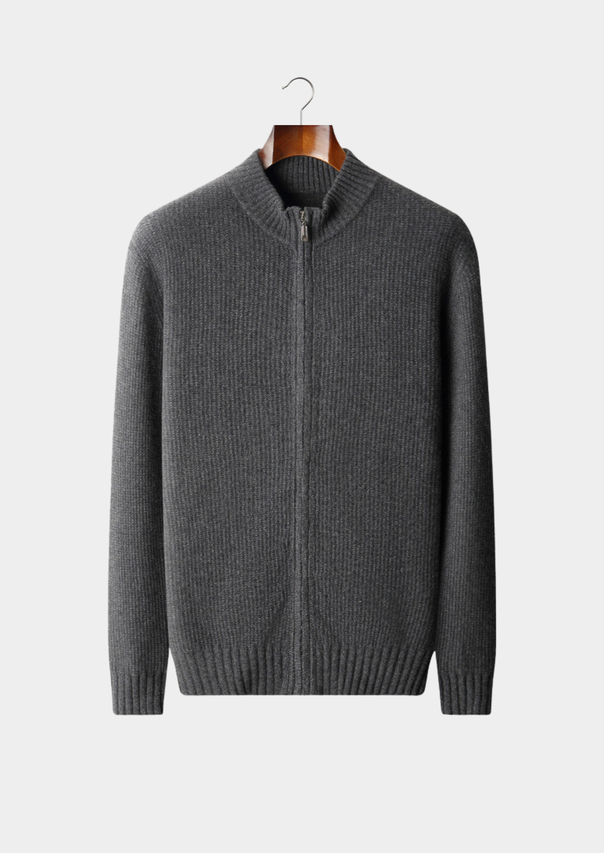 Pure Cashmere Dark Gray Ribbed Zip Cardigan | Portovelli
